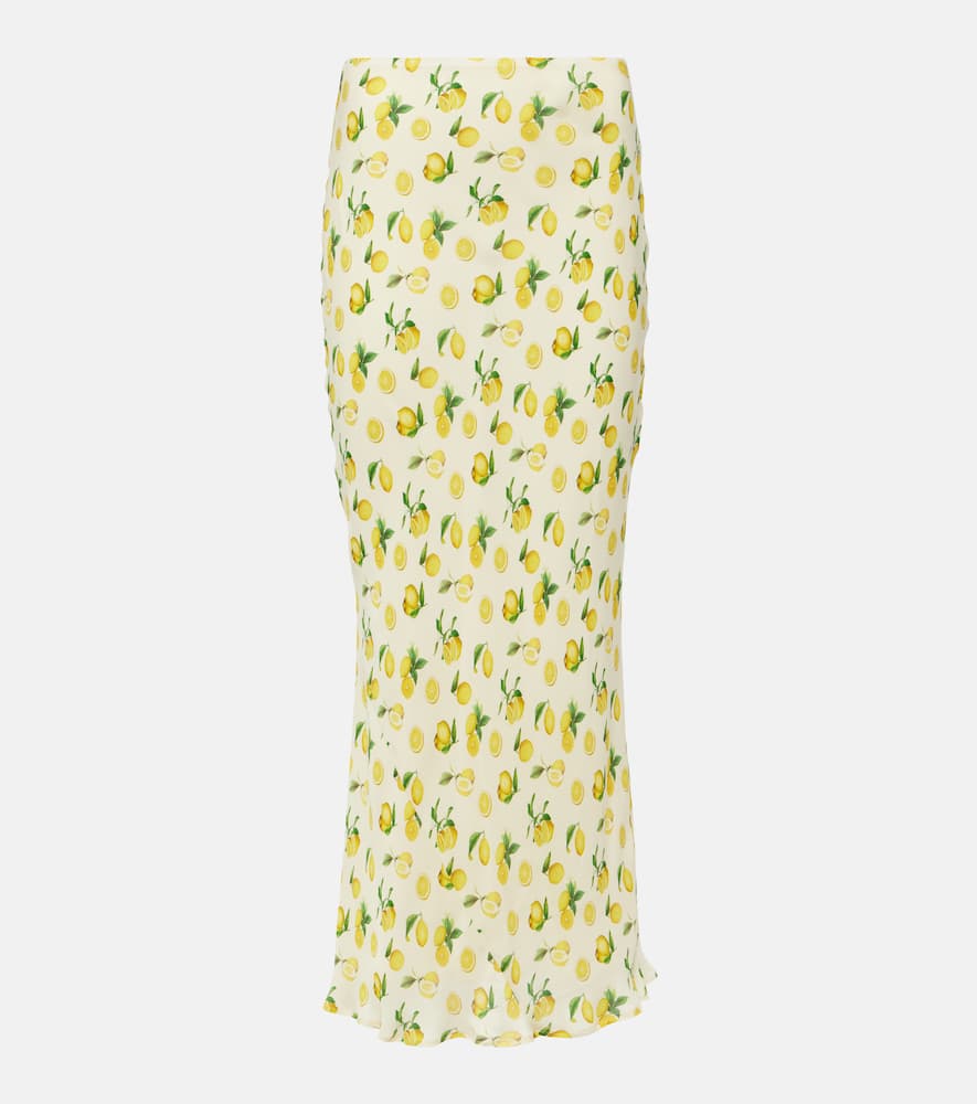 Shop Sportmax Gerard Printed Silk Georgette Midi Skirt In Yellow