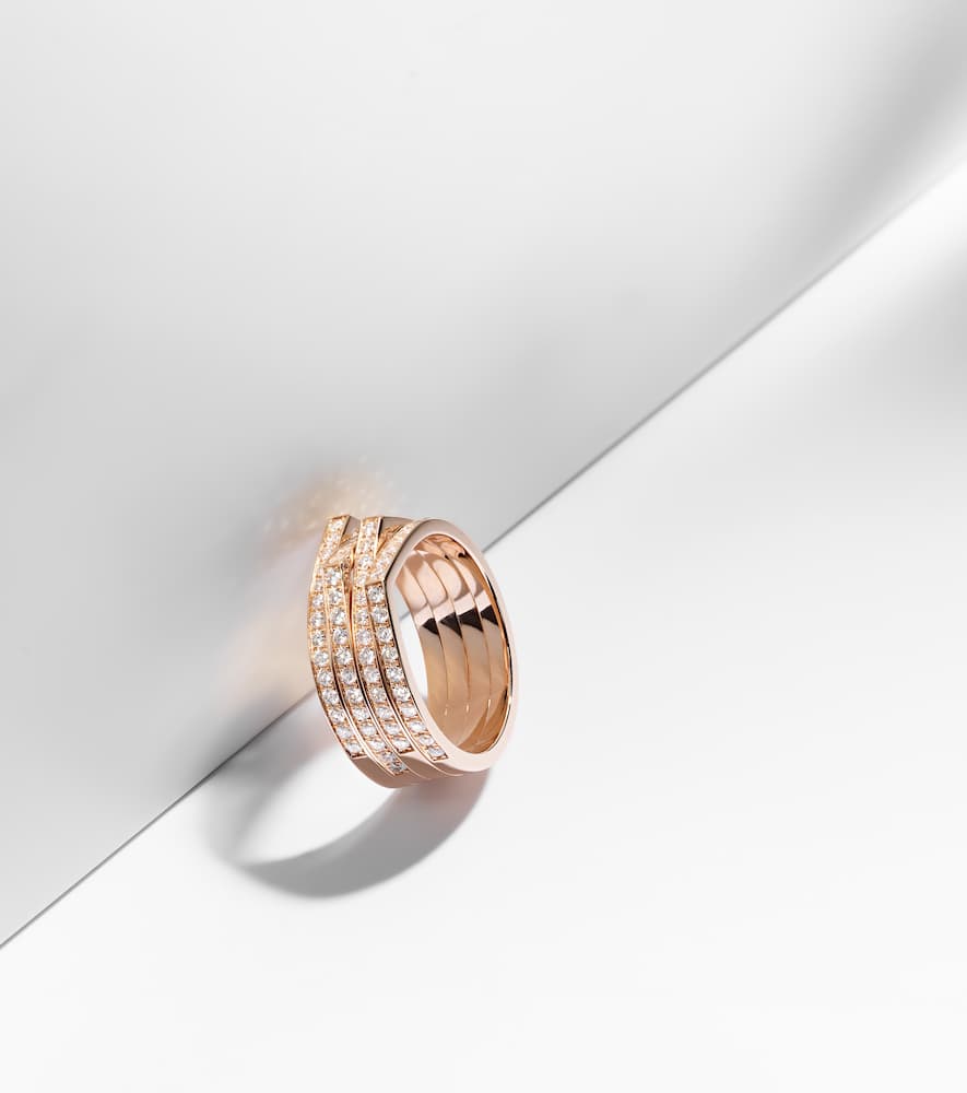 Shop Repossi Antifer 4 Rows 18kt Rose Gold Ring With Diamonds In Pink