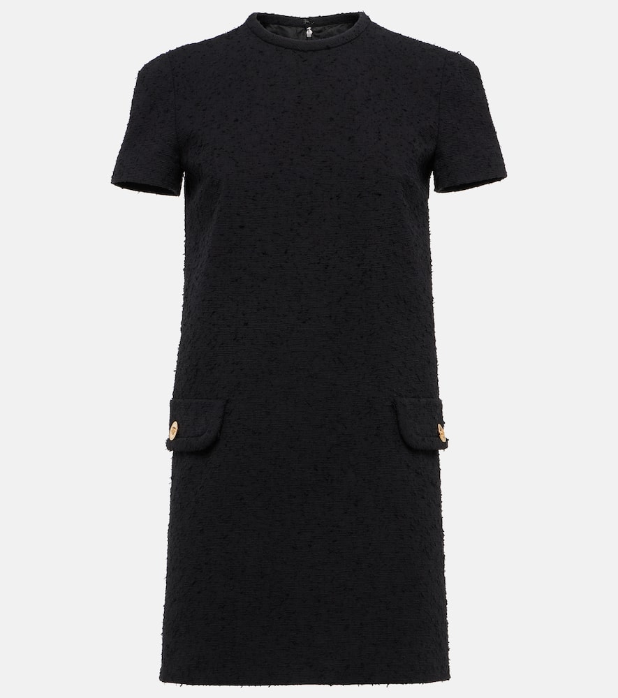 Versace Tweed Shift Minidress In Black