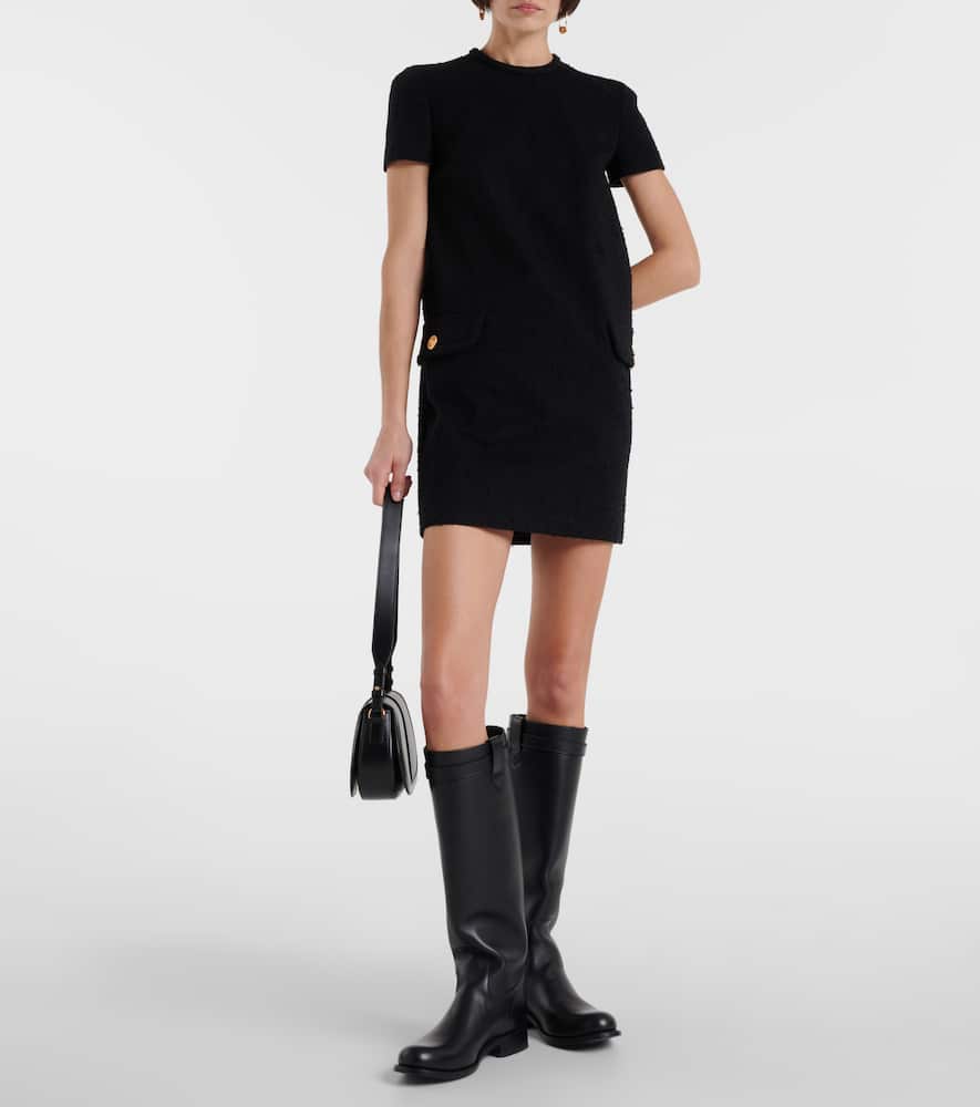 Versace Tweed Shift Minidress In Black
