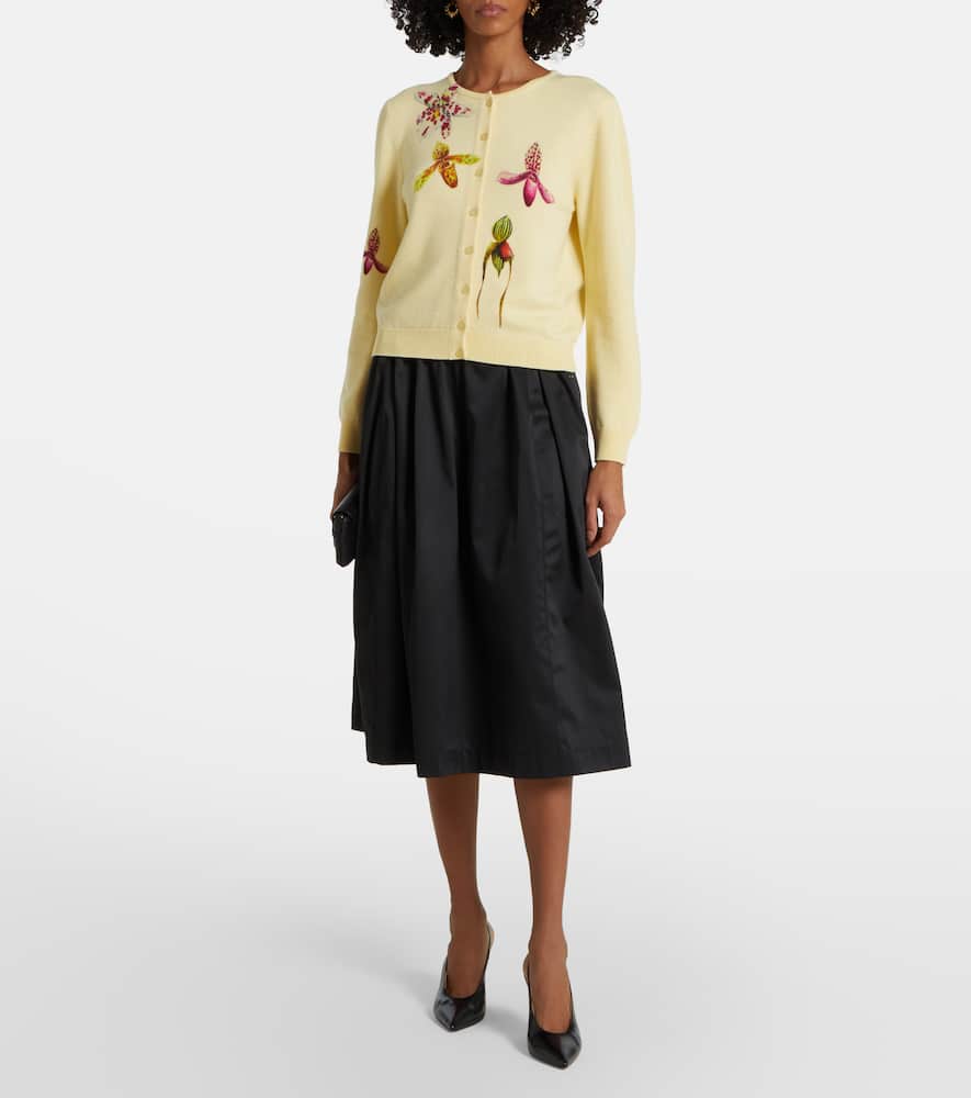 Shop Oscar De La Renta Floral Virgin Wool Cardigan In Yellow