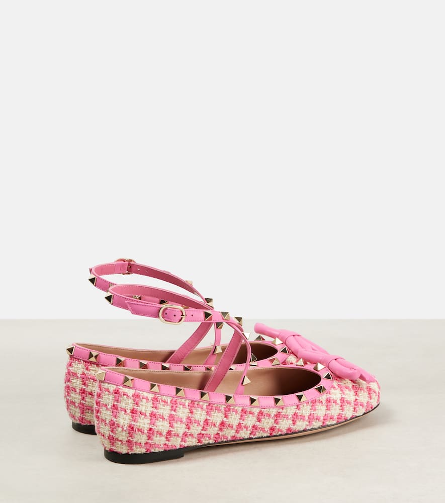 Valentino Rockstud Tweed Ballet Flats In Pink