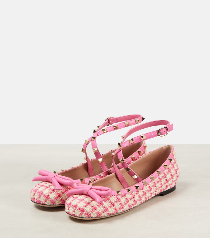 Valentino Rockstud Tweed Ballet Flats In Pink