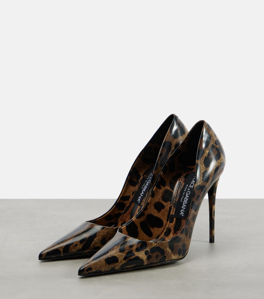 Dolce & Gabbana 105 Leopard-print Polished Leather Pumps In Multicoloured