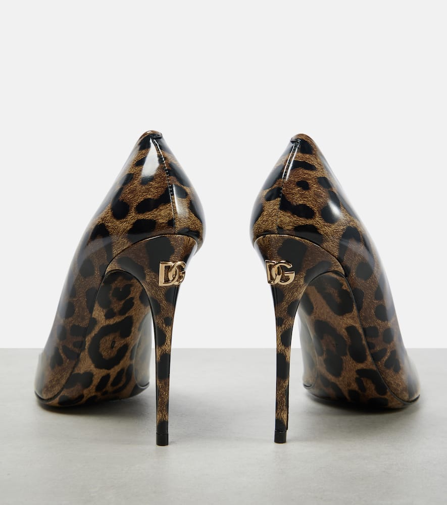 Dolce & Gabbana 105 Leopard-print Polished Leather Pumps In Multicoloured