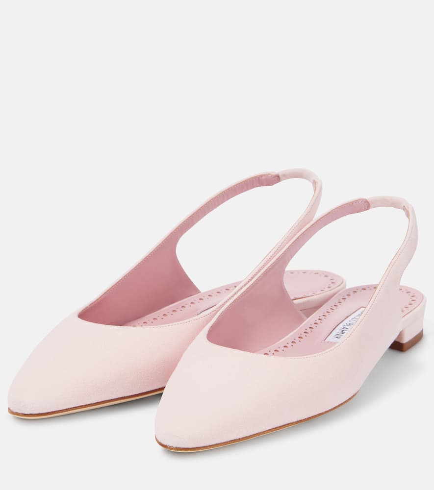 Manolo Blahnik Slingback-ballerinas Sawra 10 Aus Veloursleder In Pink