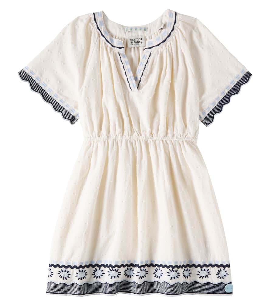 Scotch & Soda Kids' Embroidered Cotton Dress In Beige