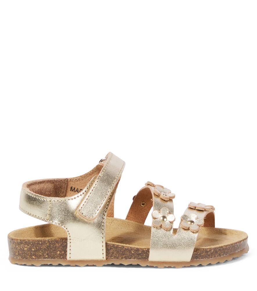 Pèpè Floral Metallic Leather Sandals In Gold