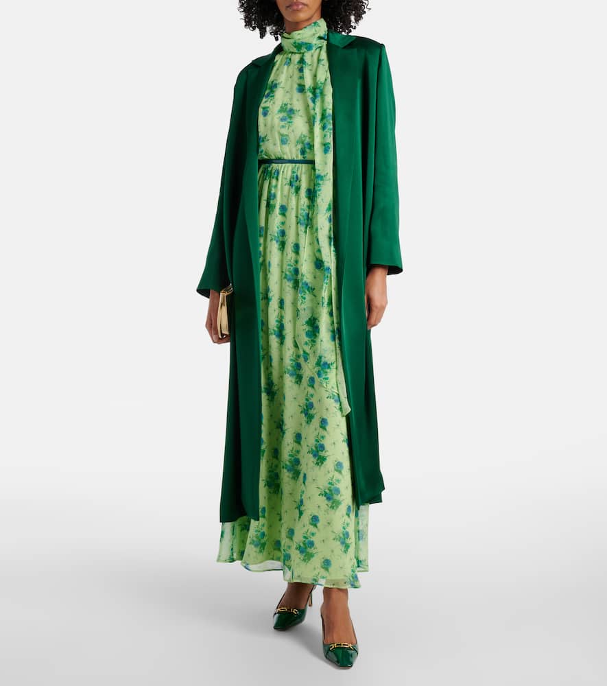 Max Mara Giselda Satin Wrap Coat In Green