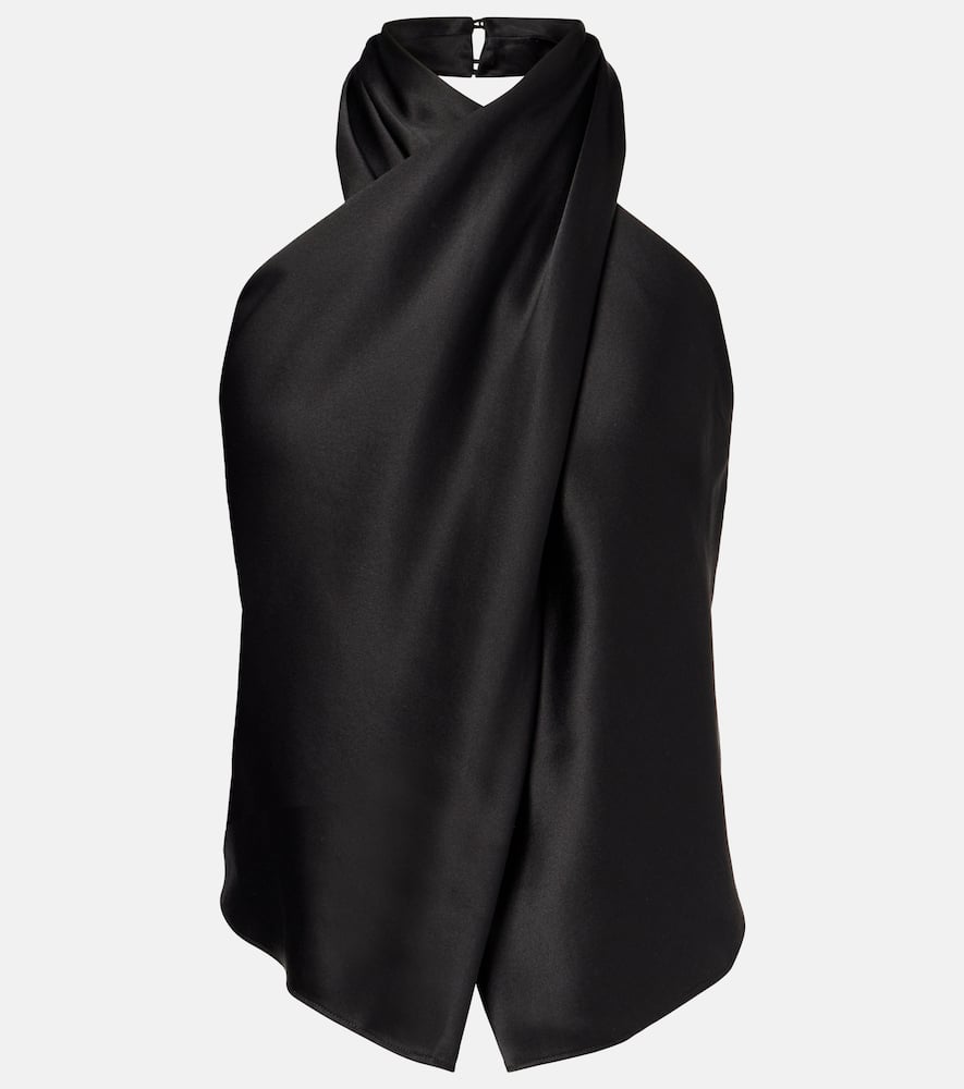 The Sei Draped Halterneck Silk Charmeuse Top