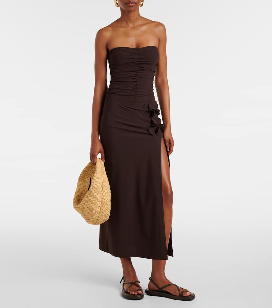 Karla Colletto Tess Floral-appliqué Maxi Skirt In Brown