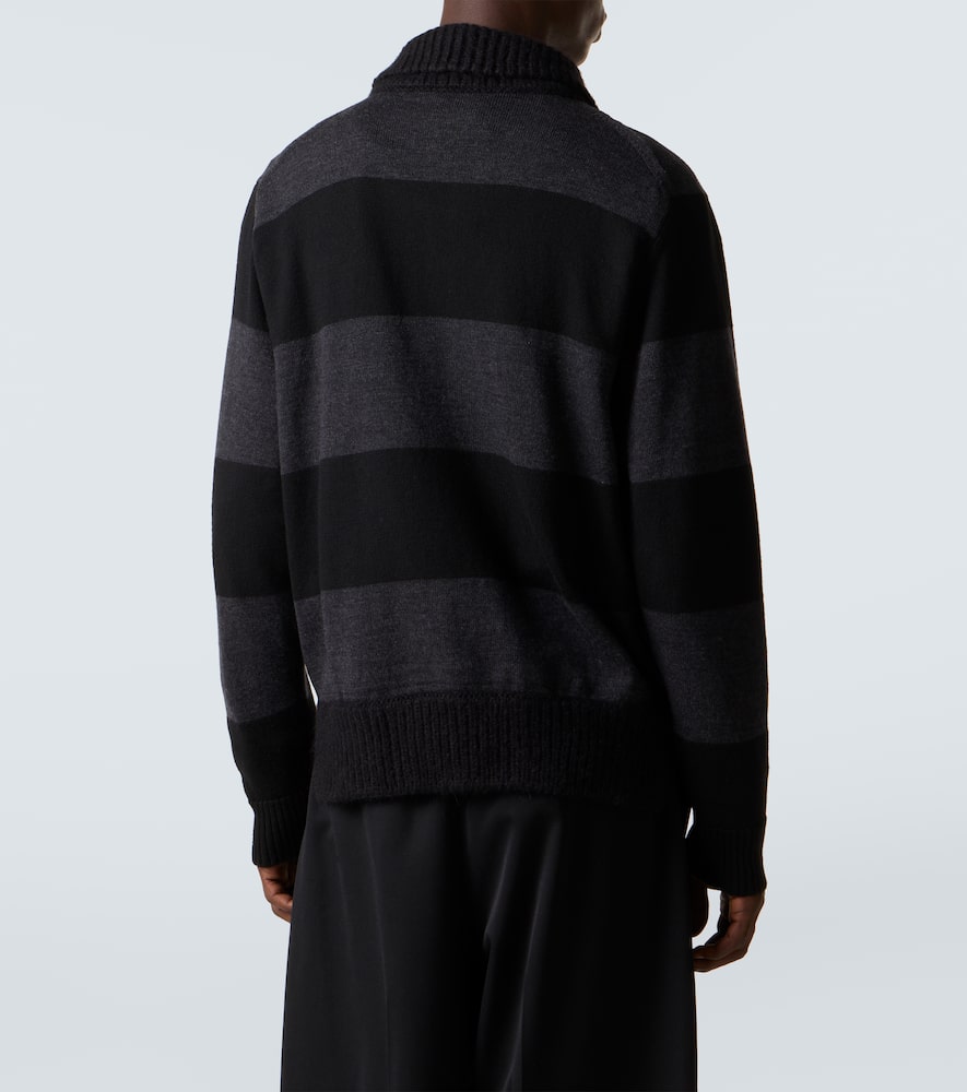 Simone Rocha Embellished Striped Wool Cardigan In Black