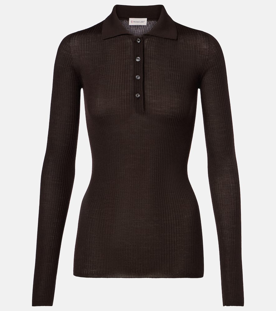 Ribbed-knit wool polo shirt