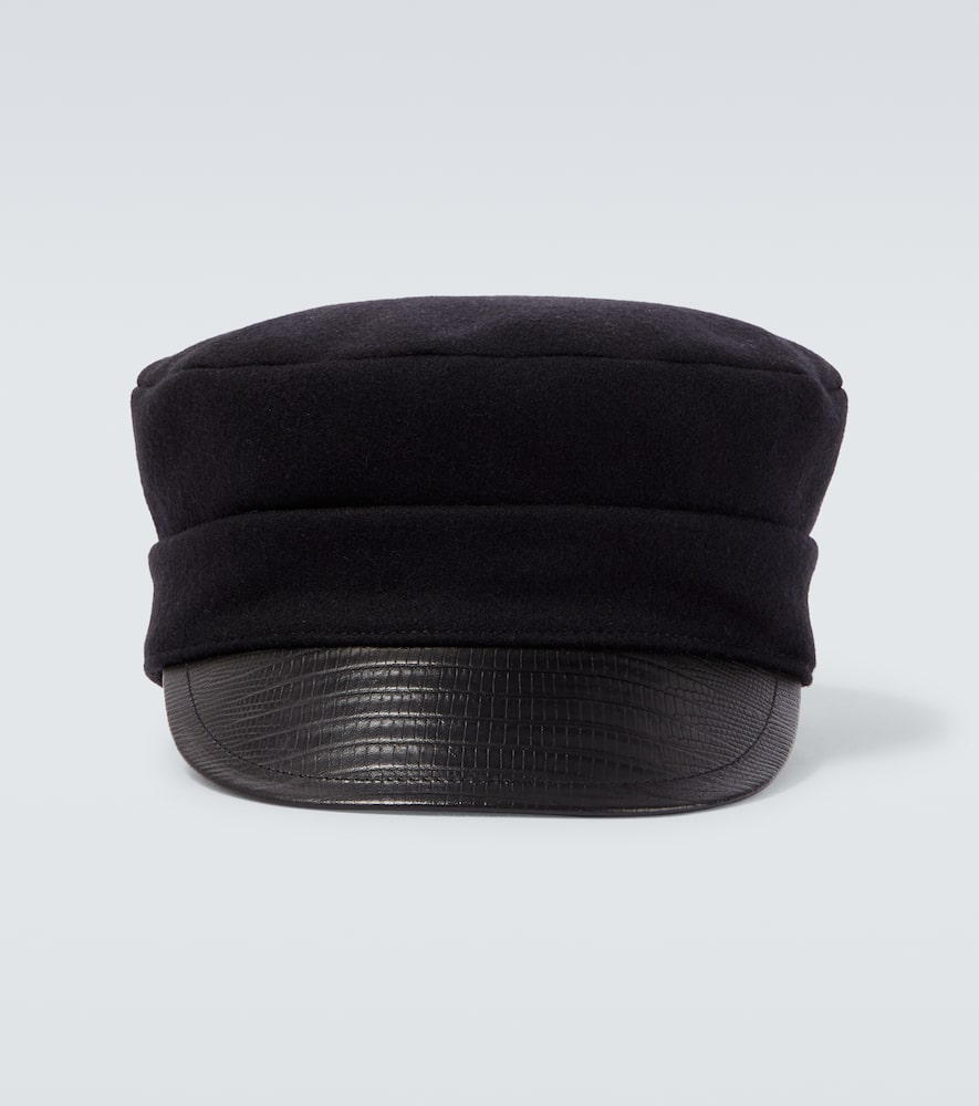 Valentino Garavani Vlogo Signature Wool Cap With Leather Visor In Black
