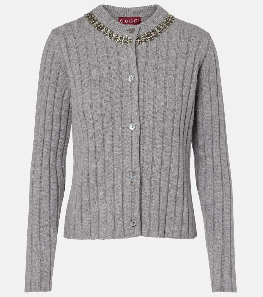 Gucci Embellished Wool And Cashmere Cardigan In Gray