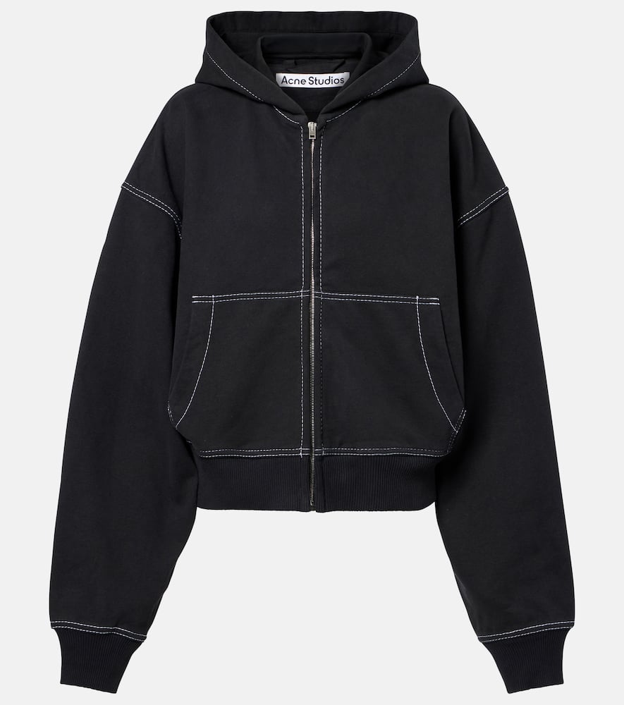Acne Studios Logo Cotton Fleece Zip-up Sweatshirt In Black