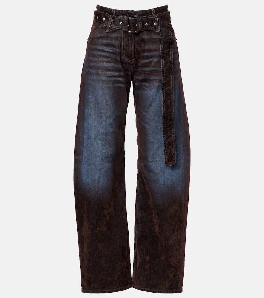 Acne Studios Page Flocked Belted Jeans In Blue