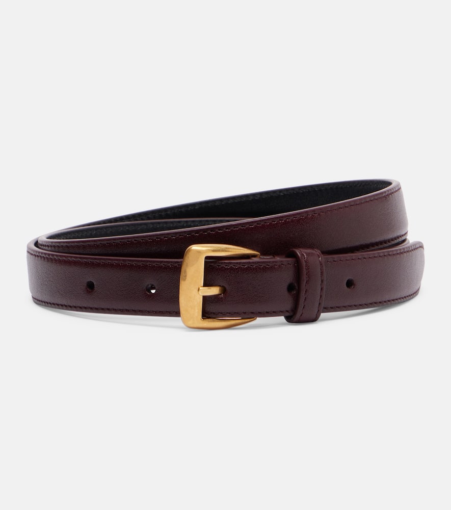 Saint Laurent Textured Leather Belt In Burgundy