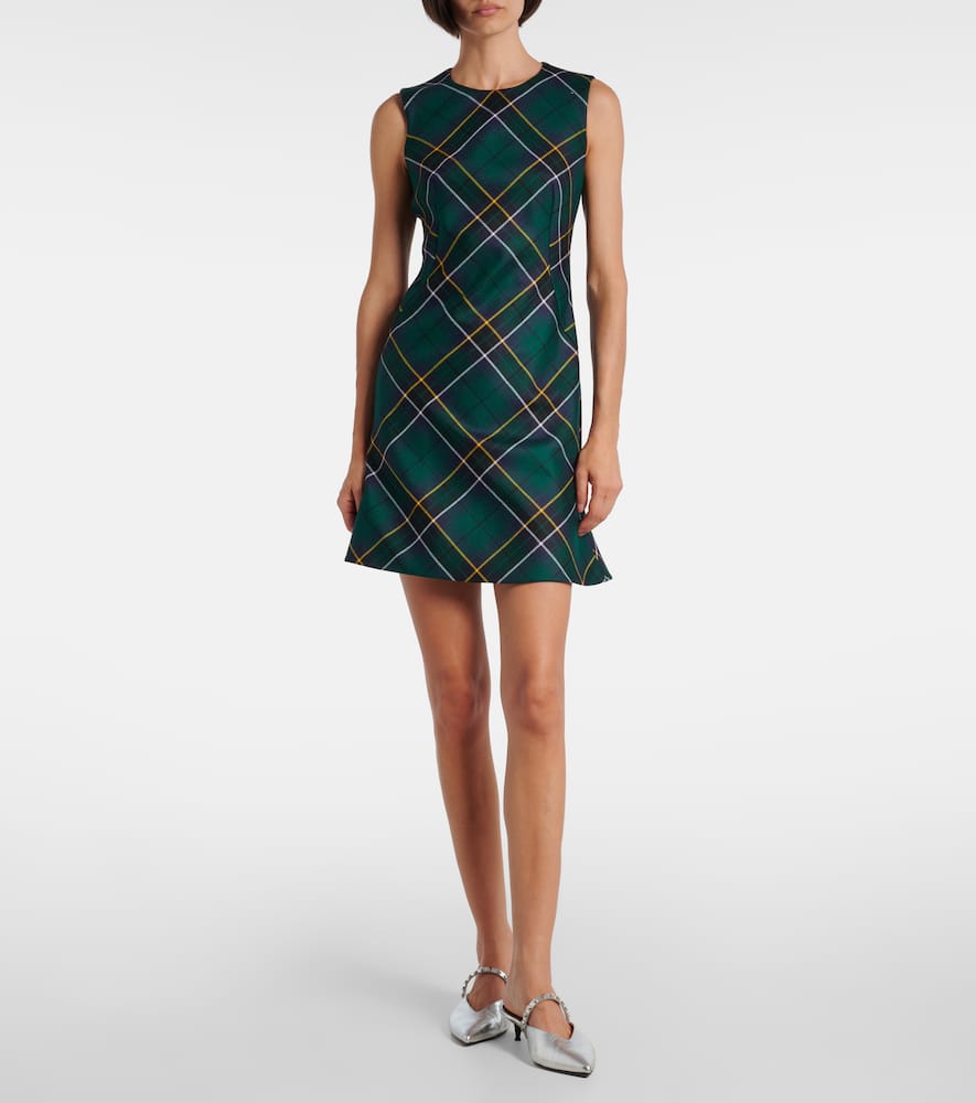 Alexander Mcqueen Tartan Wool Minidress In Green