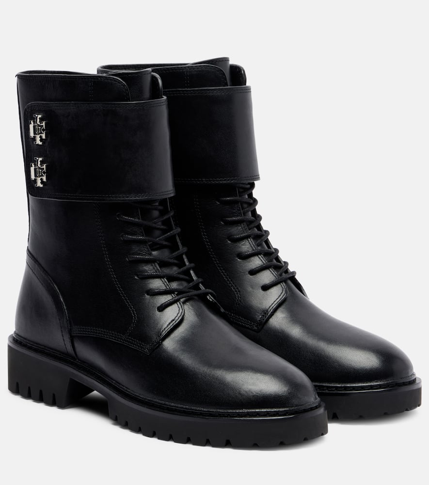 Tory Burch Turnlock Leather Combat Boots In Black