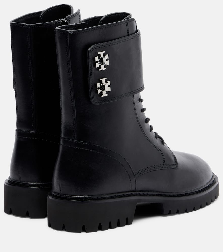 Tory Burch Turnlock Leather Combat Boots In Black