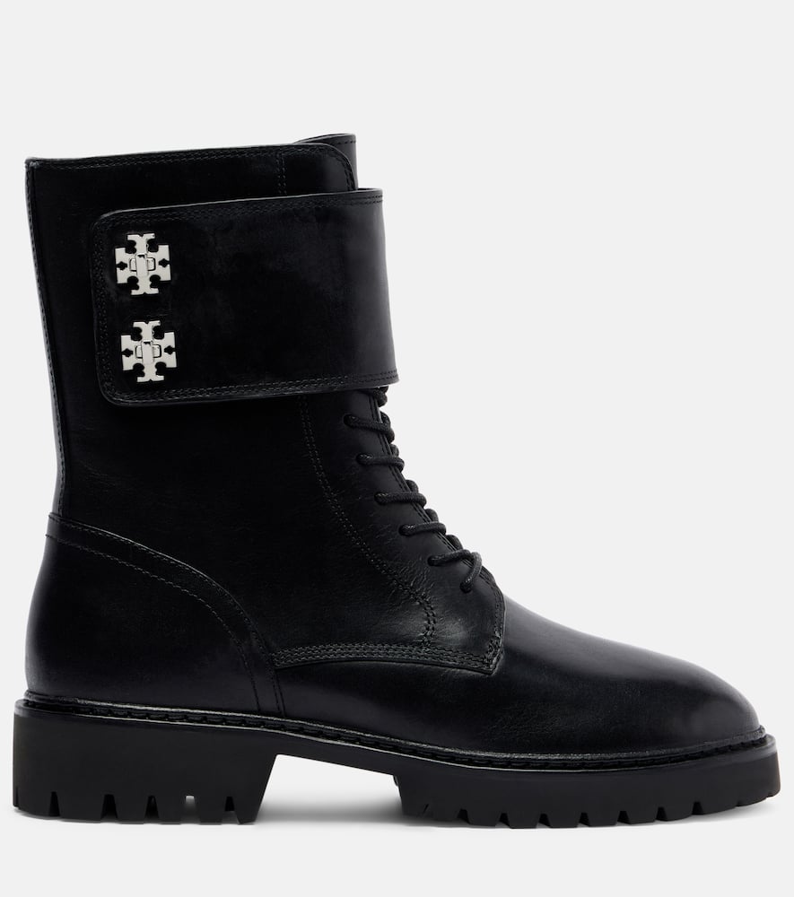 Tory Burch Turnlock Leather Combat Boots In Black