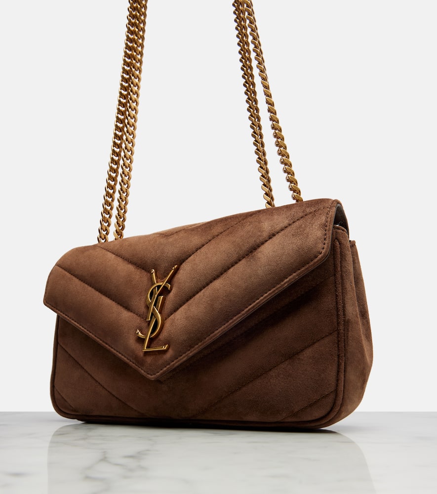 Saint Laurent Loulou Small Matelassé Suede Shoulder Bag In Brown