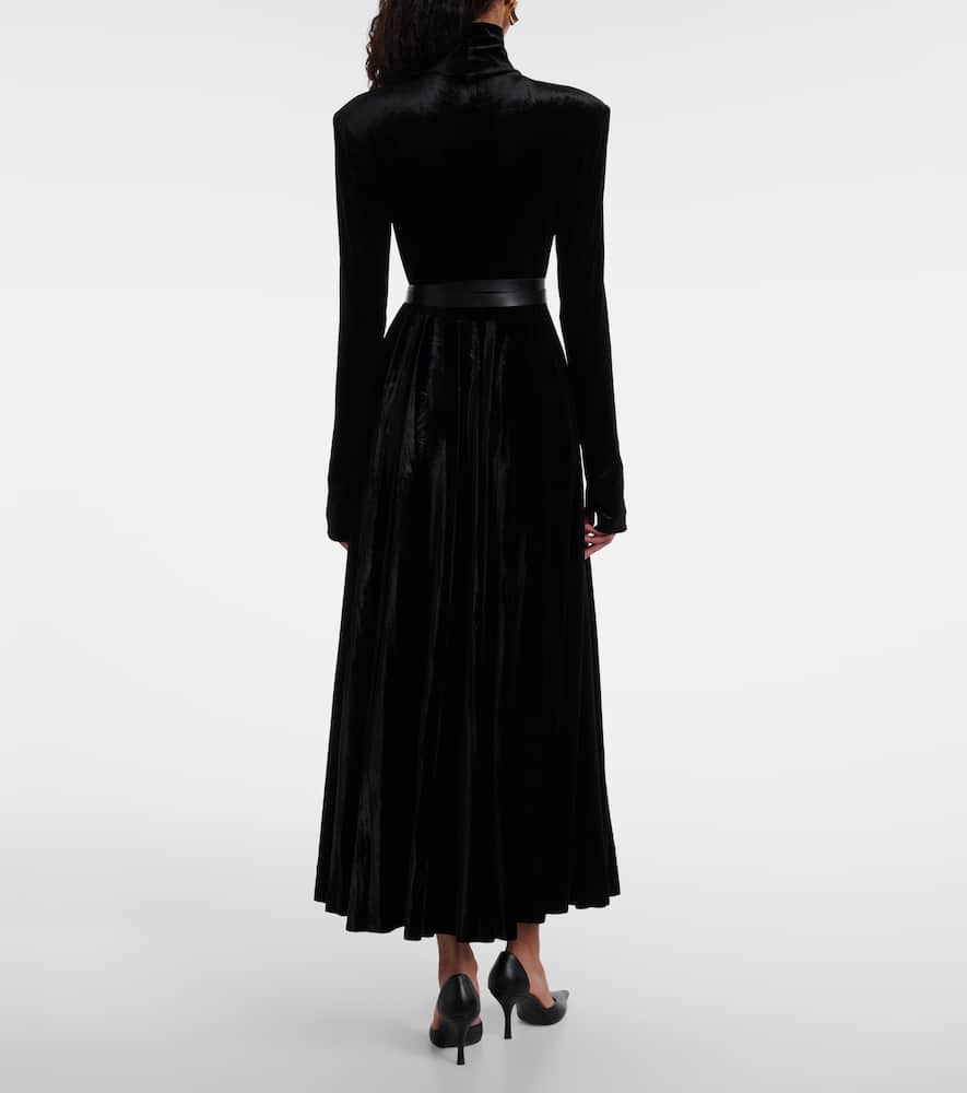 Norma Kamali Flared Turtleneck Velvet Midi Dress In Black