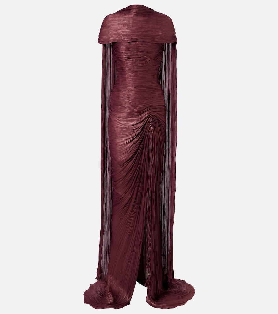 Marmar Halim Draped pleated scarf-detail gown