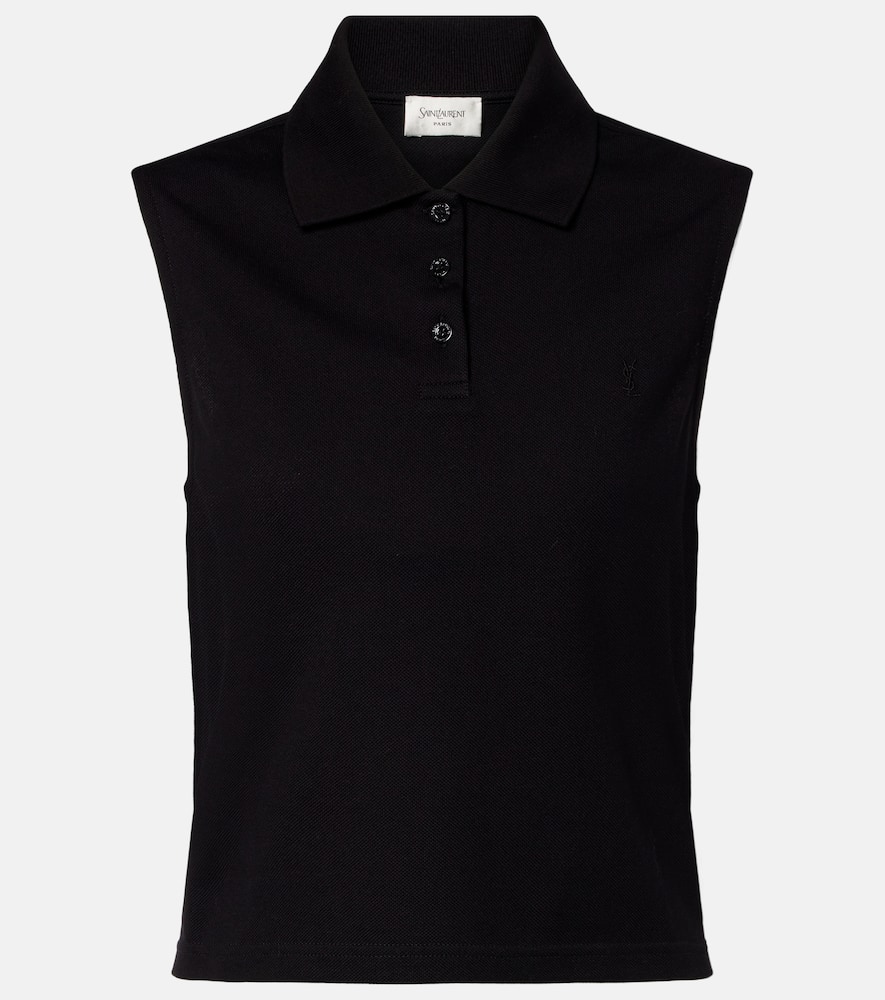 Saint Laurent Cassandre Cotton Piqué Top In Black