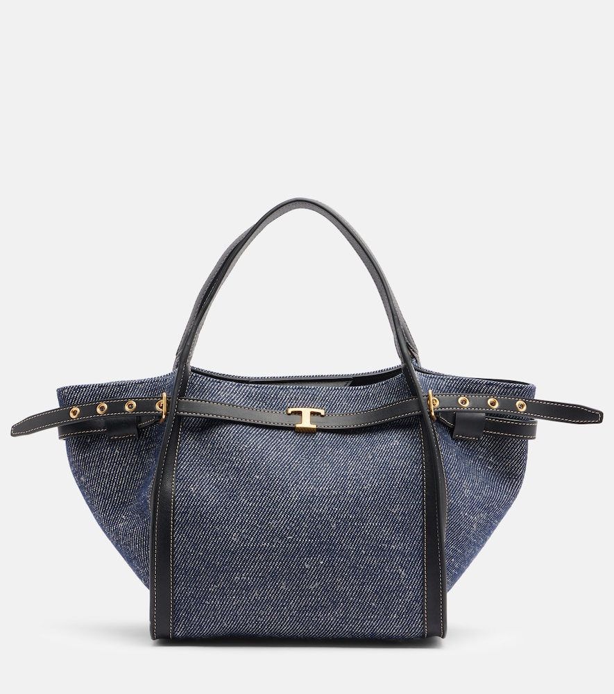 Tod's Tim Small leather-trimmed denim tote bag