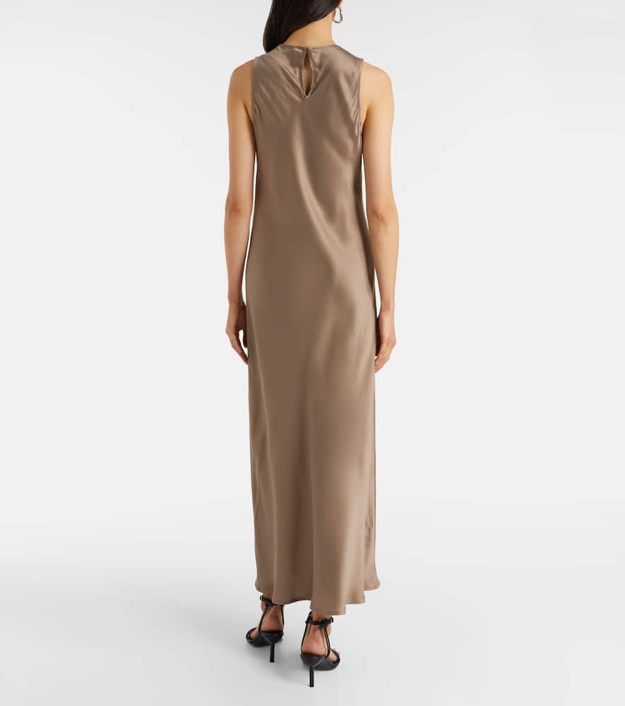 Asceno Valencia Silk Charmeuse Maxi Dress In Brown