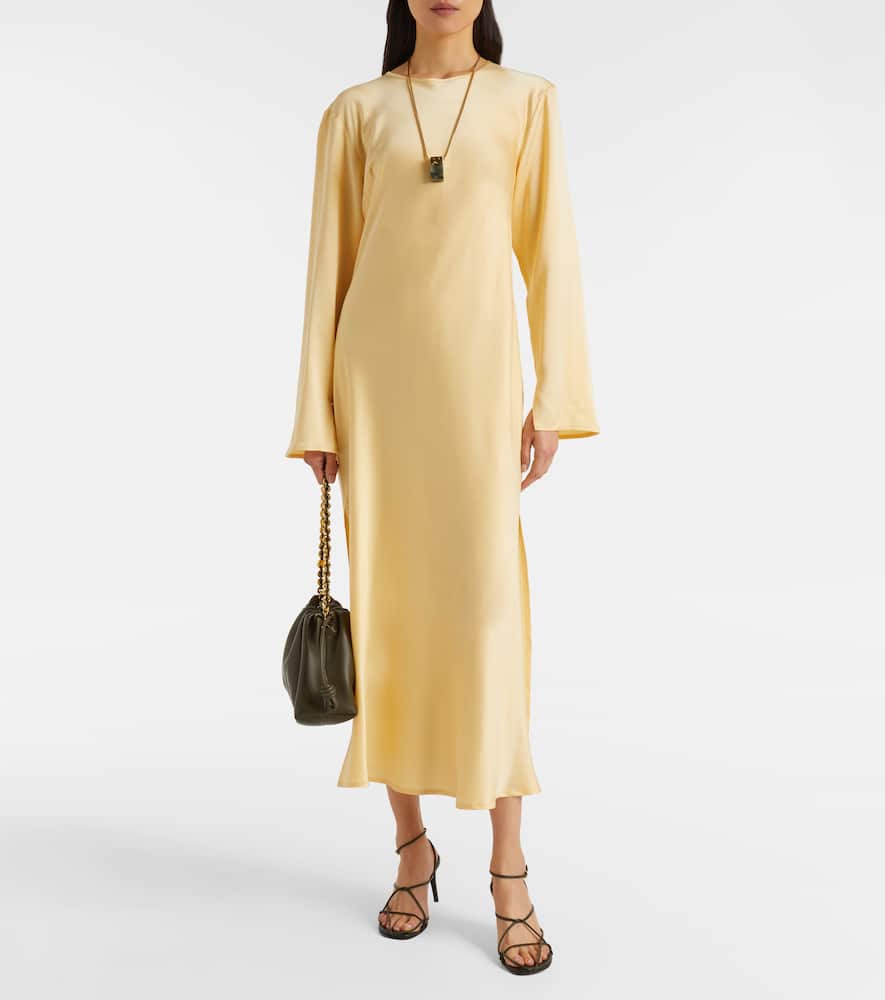 Asceno Salina Silk Charmeuse Midi Dress In Neutral