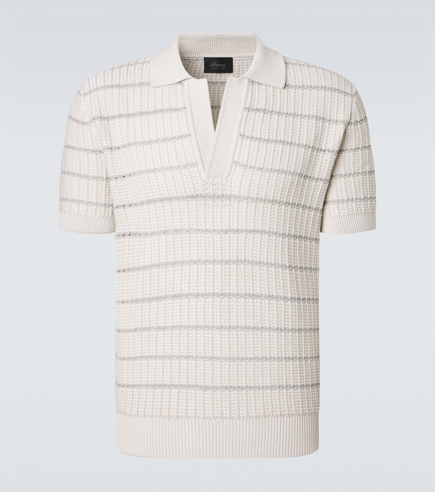 Brioni Embroidered cotton and linen polo shirt