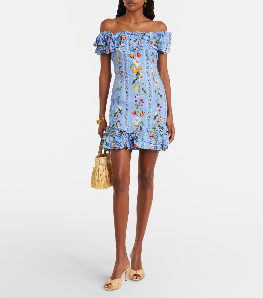 Agua by Agua Bendita Jardin printed off-shoulder cotton minidress