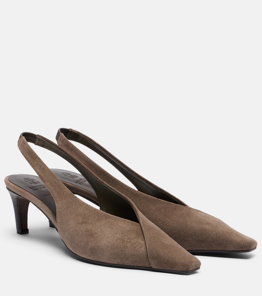 Brunello Cucinelli Women's Brown Suede Slingback Pumps UK Size 5 - Mytheresa