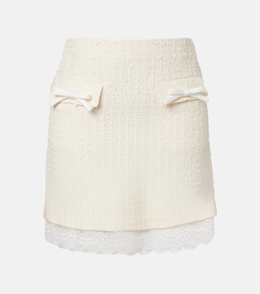 Self-Portrait Lace-trimmed bouclé miniskirt