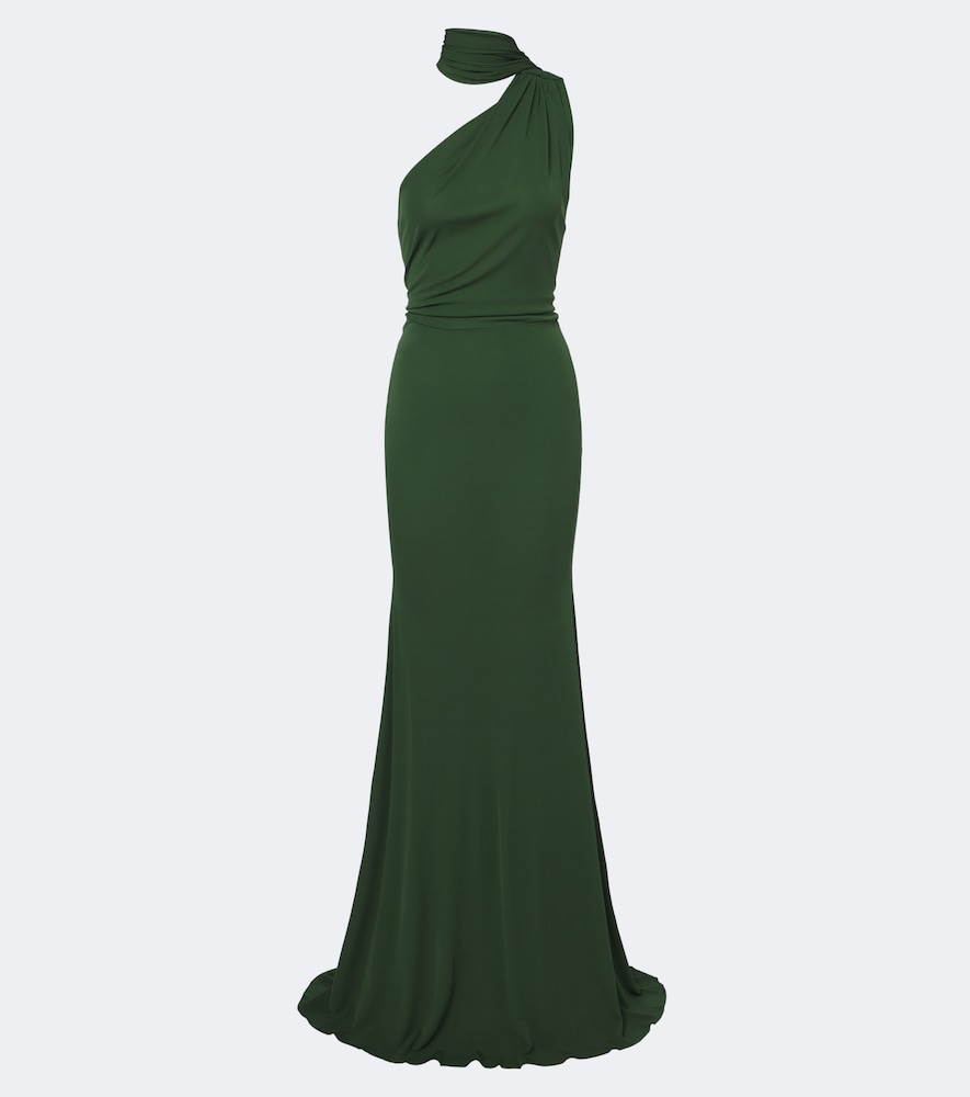 Alex Perry One-shoulder Jersey Gown In Green
