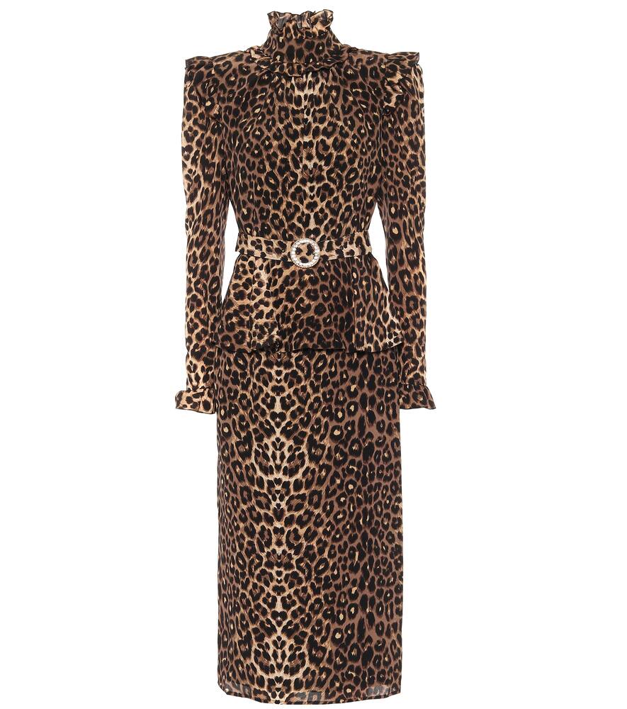Click to view more detailed imagery on our partner's website Alessandra Rich Belted Leopard-print Peplum Midi Dress In Beige