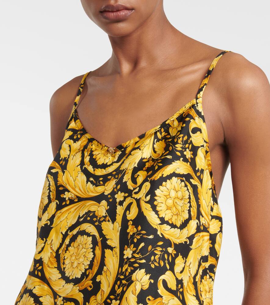 Versace Barocco Print Silk Camisole In Black+gold