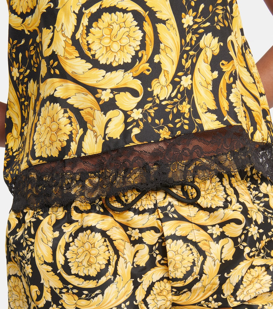 Versace Barocco Print Silk Camisole In Black+gold