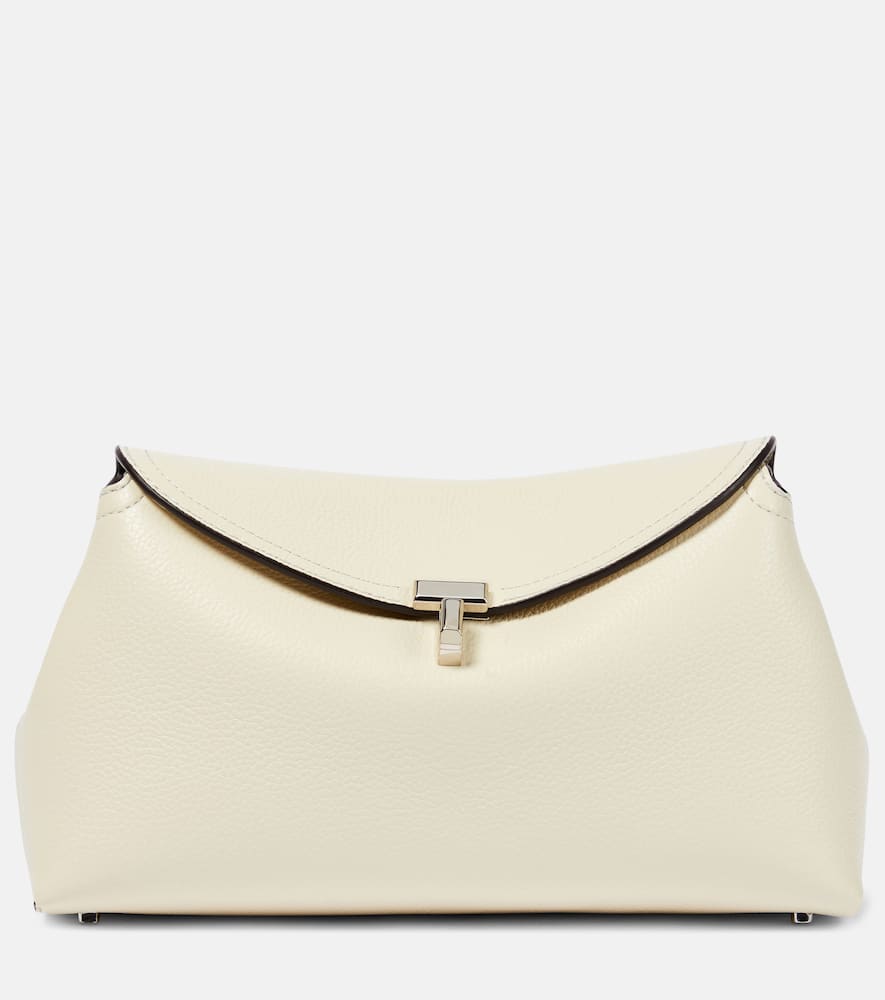 Totême T Lock Small Leather Clutch In Milk_grain