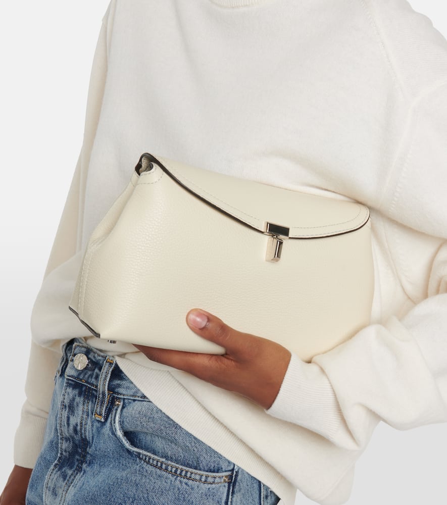 Totême T Lock Small Leather Clutch In White