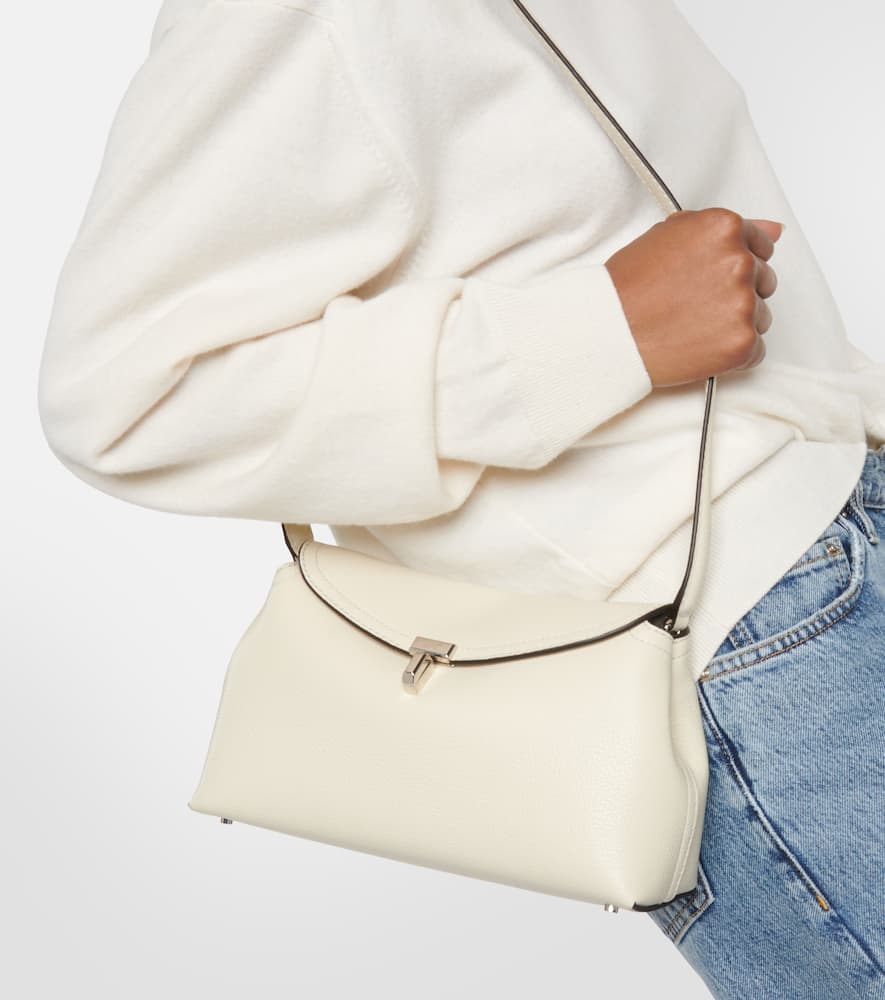 Totême T Lock Small Leather Clutch In White