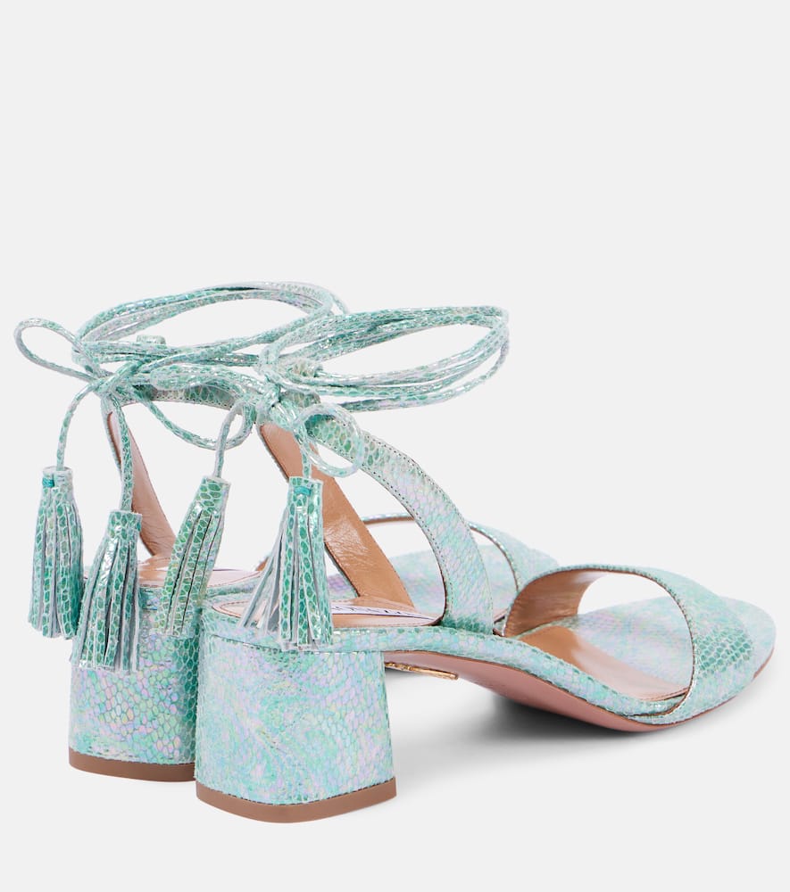 Aquazzura Alu 50 Snake-effect Leather Sandals In Green