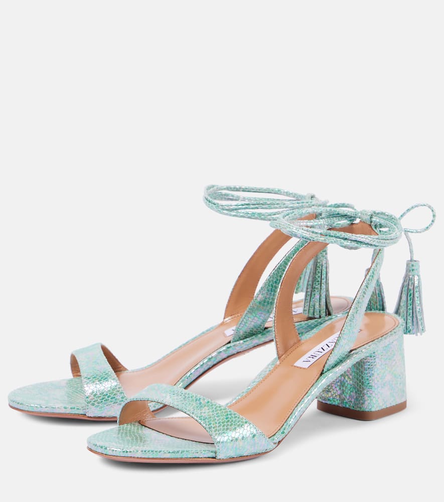 Aquazzura Alu 50 Snake-effect Leather Sandals In Green