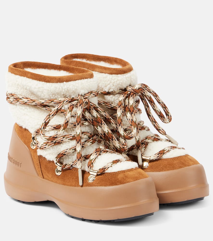 Moon Boot Luna Low Shearling And Suede Snow Boots In Brown