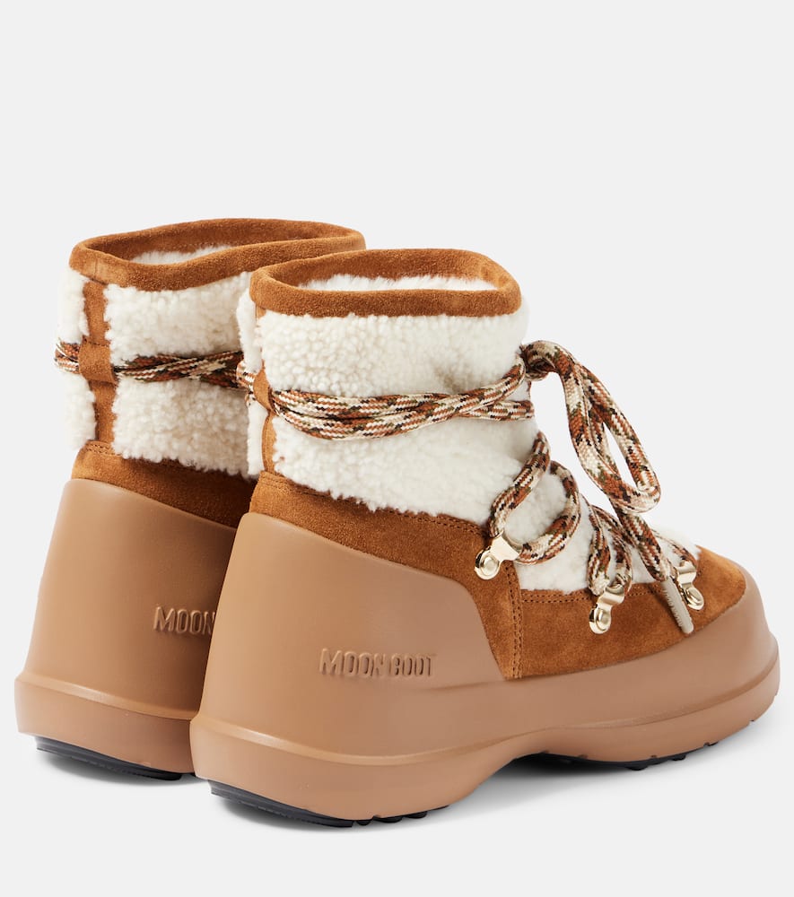 Moon Boot Luna Low Shearling And Suede Snow Boots In Brown