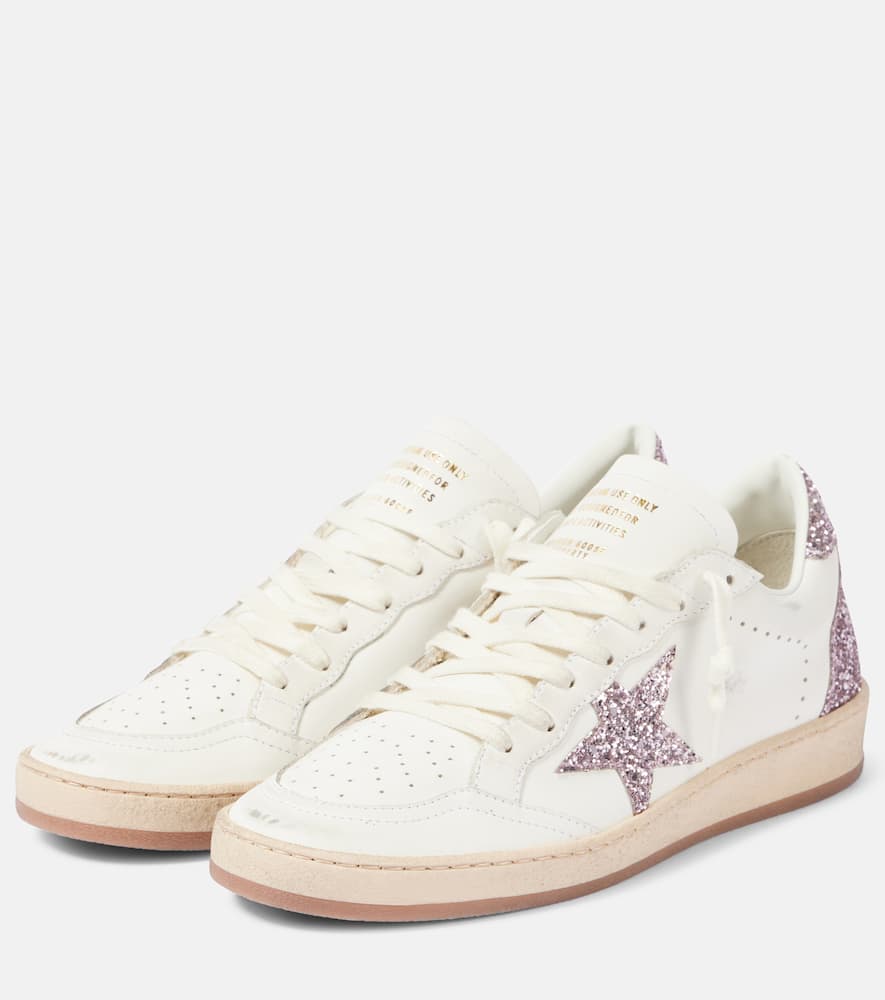 Golden Goose Ball Star Glitter Leather Sneakers In White