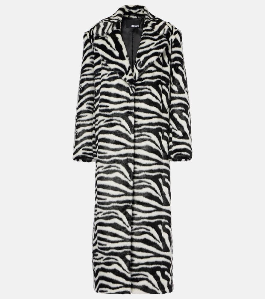 Zebra-print faux fur coat